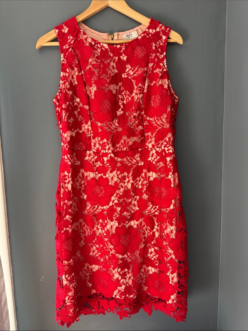 ECI Red Floral Lace Sheath Dress